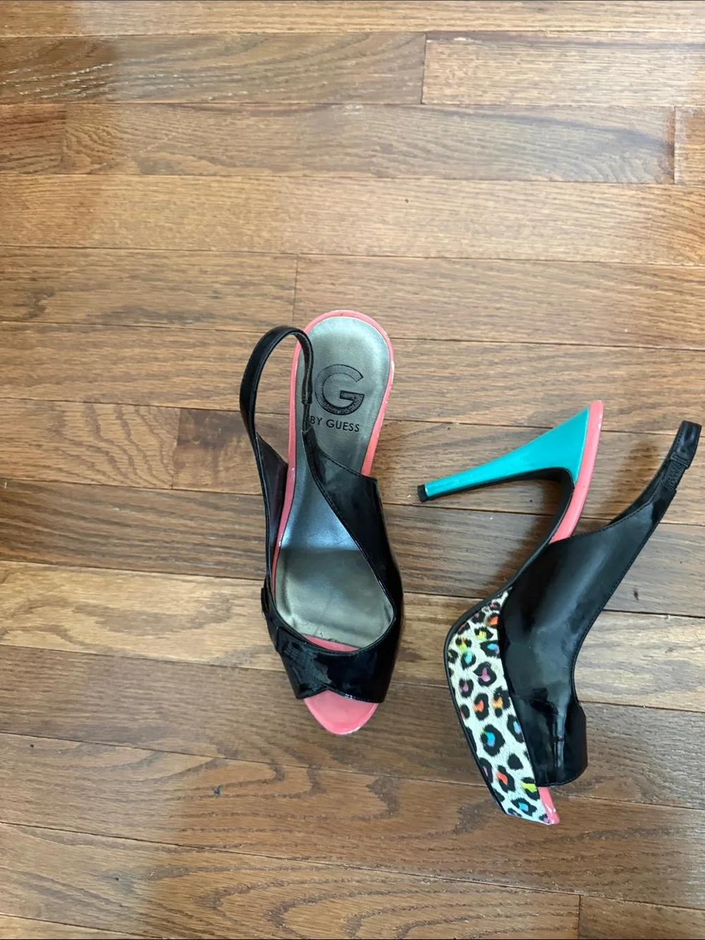 G by Guess Black Heels with Pink Accents Open-Toe Slingbacks